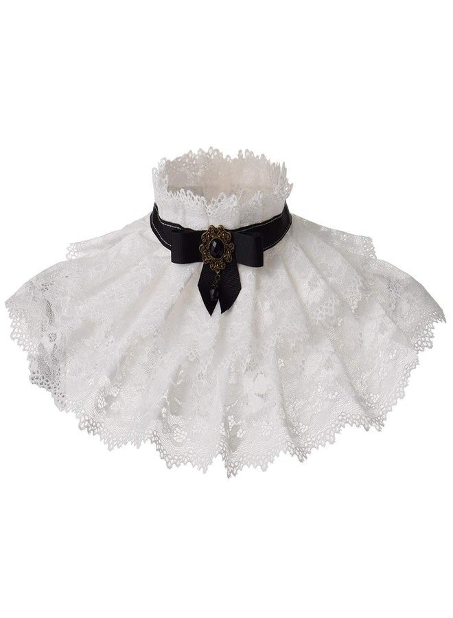 BLESSUME Lolita Neck Collar Elizabethan Ruff Gothic Lace Neck Ruff Collar (White 2) - Image 1