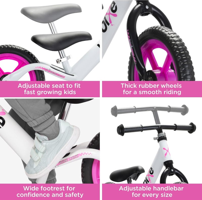 Bixe Aluminum Balance Bike for Kids and Toddlers - Lightweight 4LBS - Toddler Bike - No Pedal Training Bicycle - Bikes for 18 Months to 6 Year Old - for 2 3 4 5 Years Old - Pink - Image 3