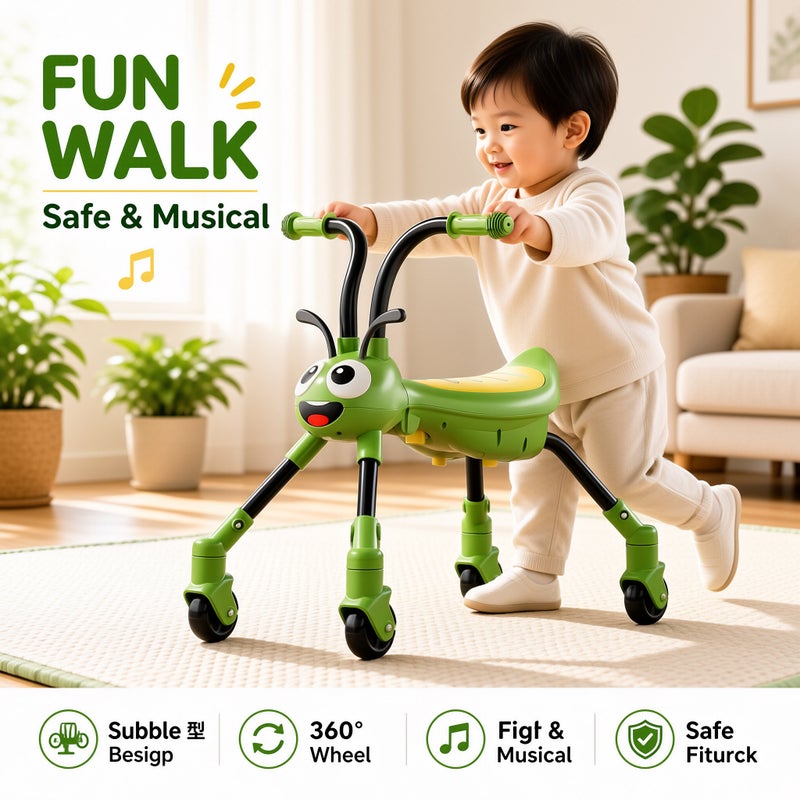 Foldable Kids Ride-On Toy Car with Swivel Wheels, Anti-Tip, Lights and Music for Toddlers 1-3 Years - Image 1