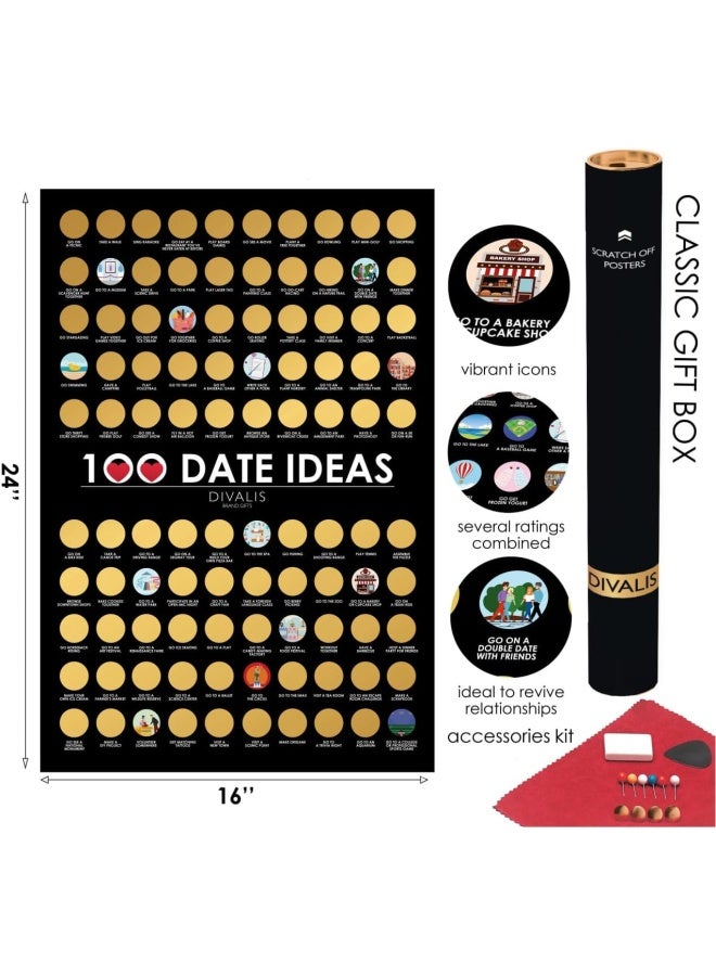 Divalis 100 Dates Scratch off Bucket List  Scratching Adventure Couple Things to Do Poster Scratchable Motivational Archievements Checklist Black and Gold L - Image 3