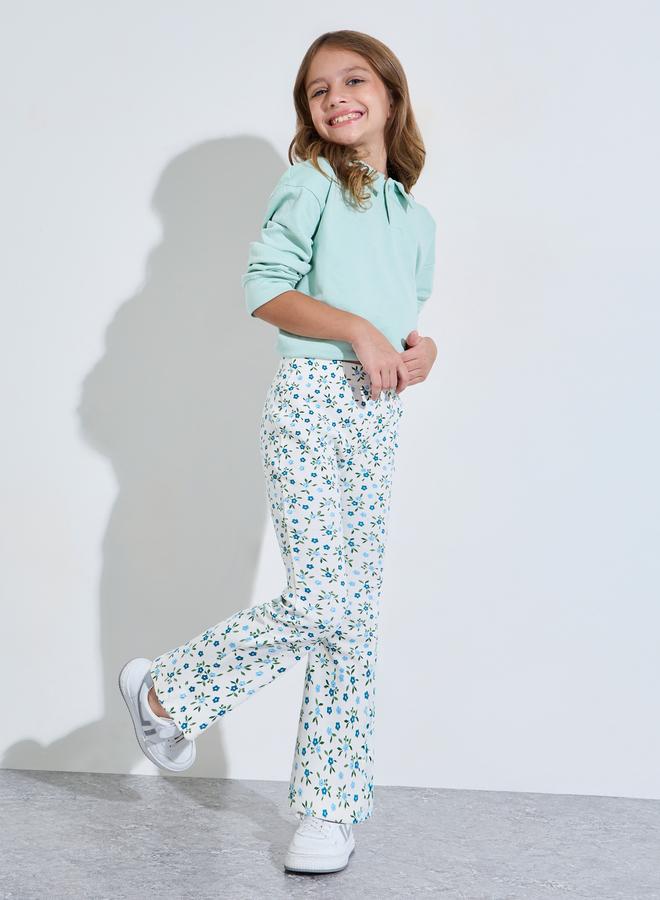 Styli Girls Off White Floral All Over Print Fit and Flare Leggings - Image 2