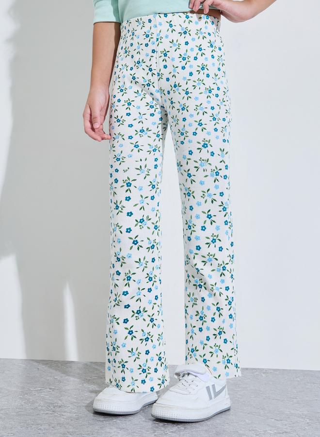 Styli Girls Off White Floral All Over Print Fit and Flare Leggings - Image 1