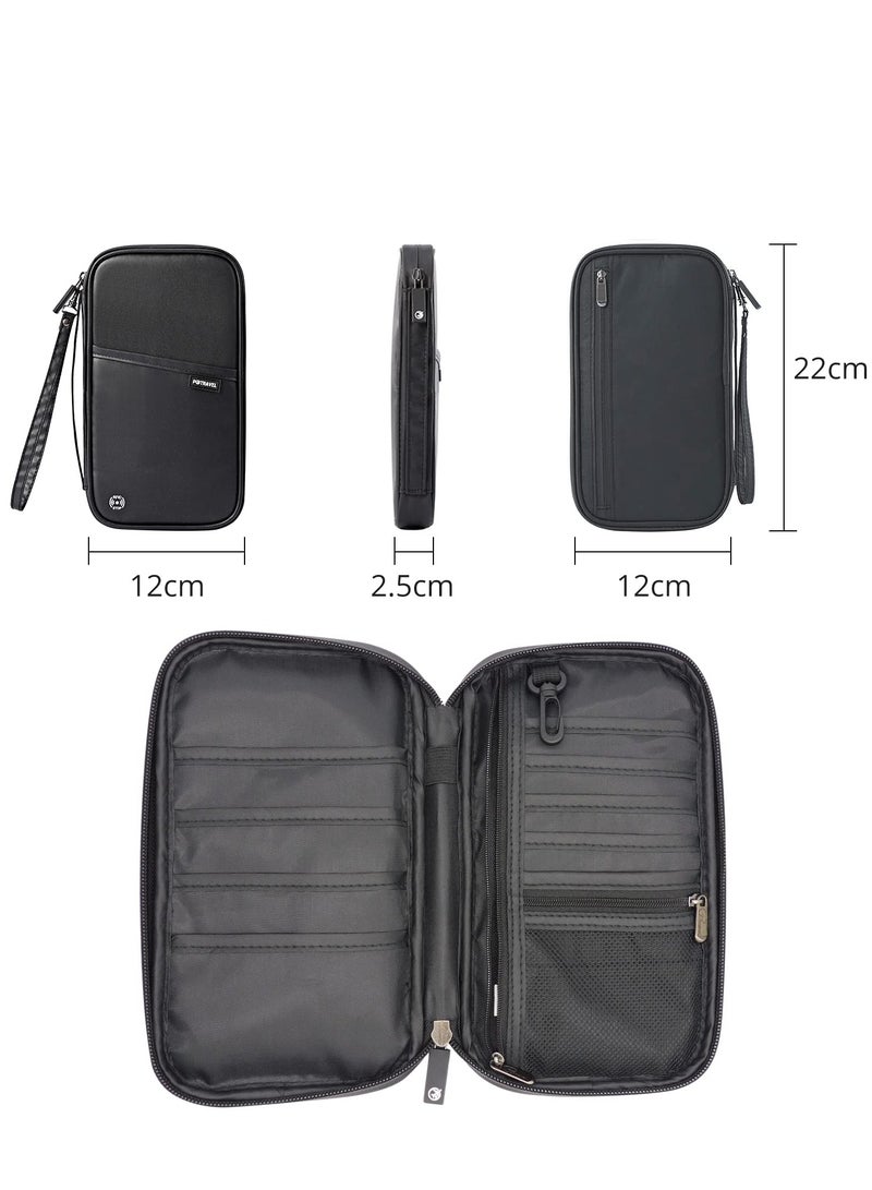RFID Blocking Waterproof Travel Document Holder Wallet for Men and Women - Organiser for Passport, ID Cards, Credit Cards, Flight Tickets, Cash, Coins, and Phone - Black - Image 2