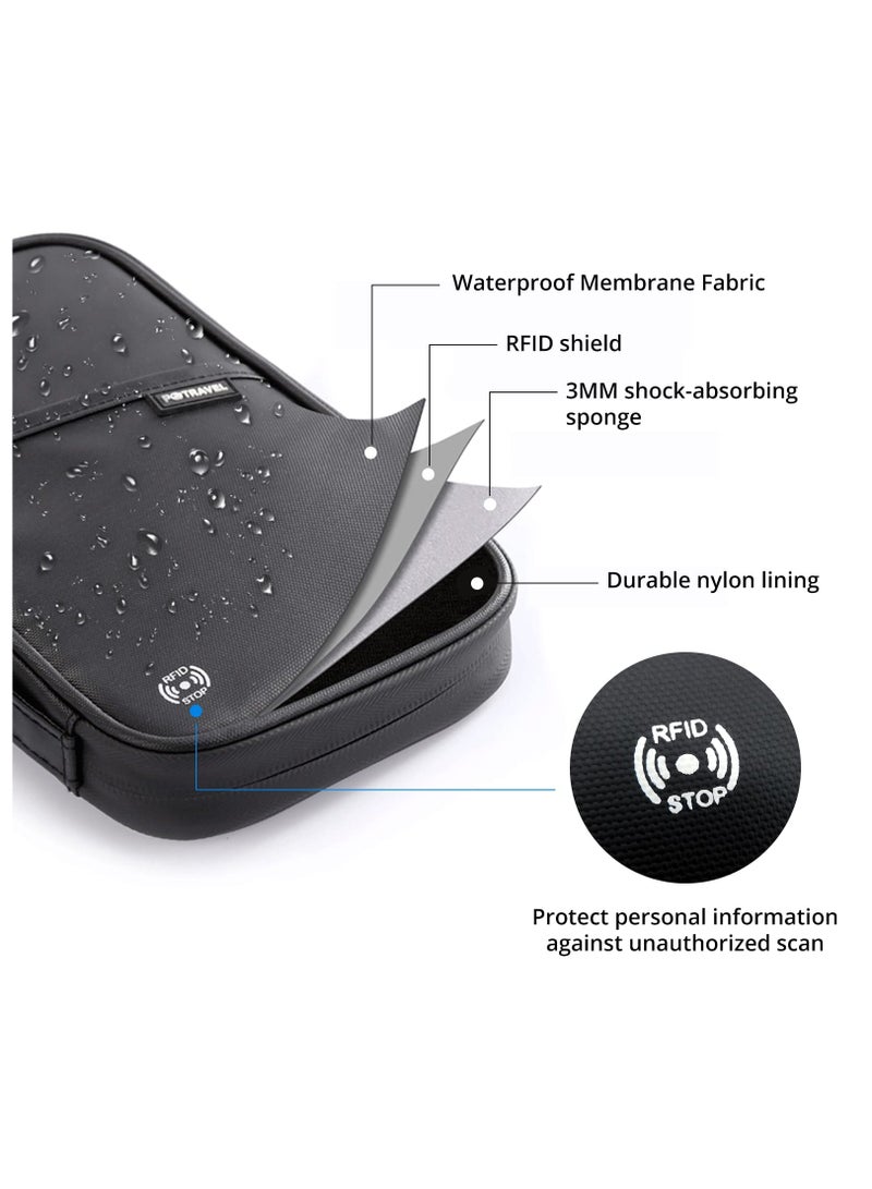 RFID Blocking Waterproof Travel Document Holder Wallet for Men and Women - Organiser for Passport, ID Cards, Credit Cards, Flight Tickets, Cash, Coins, and Phone - Black - Image 5