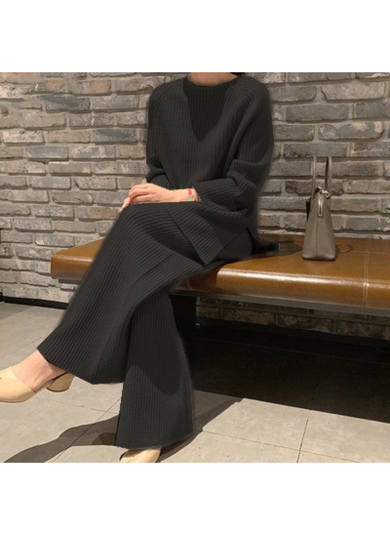 Generic - Fashionable Knitted Sweater Jacket Two-piece Suit Womens Bell Bottoms Sweater Pullovers Spring Autumn New Arrival coffee/brown suit - Image 1