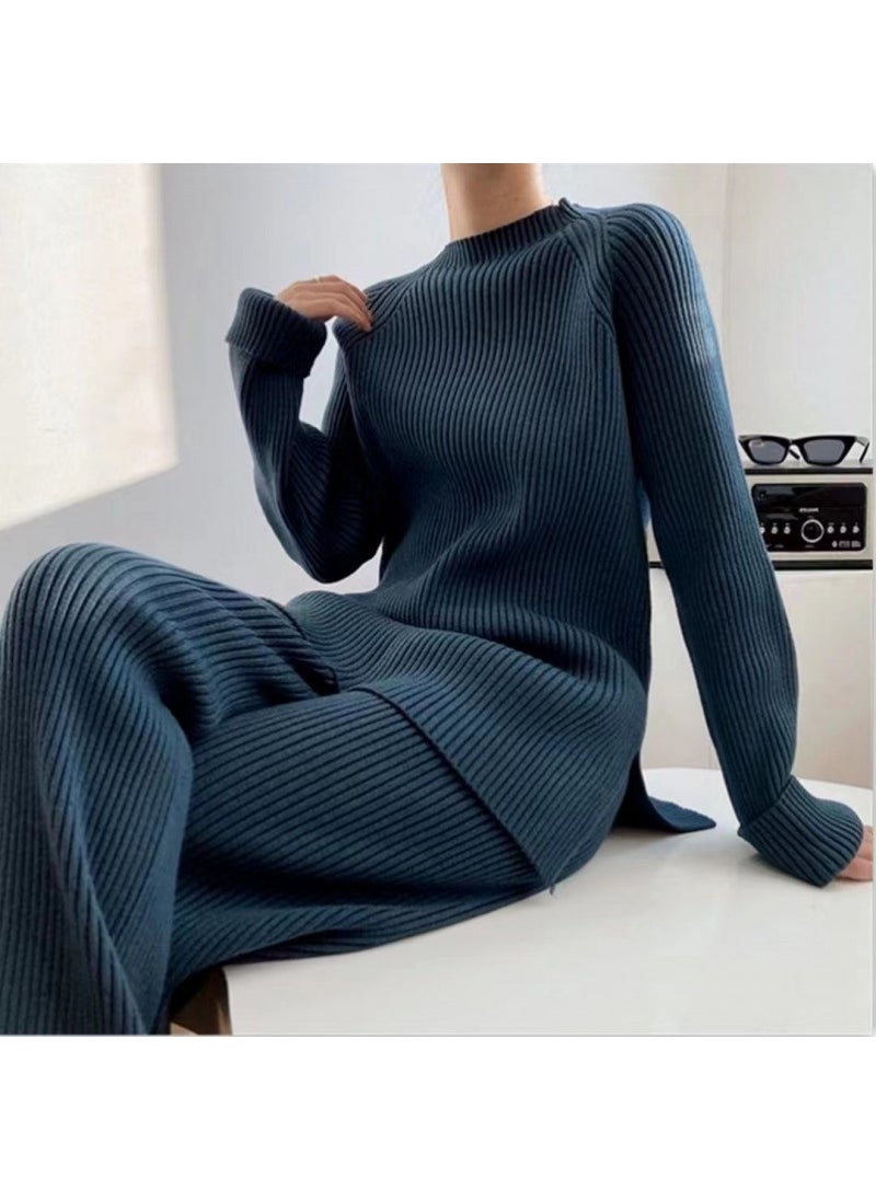 Generic - Fashionable Knitted Sweater Jacket Two-piece Suit Womens Bell Bottoms Sweater Pullovers Spring Autumn New Arrival coffee/brown suit - Image 1
