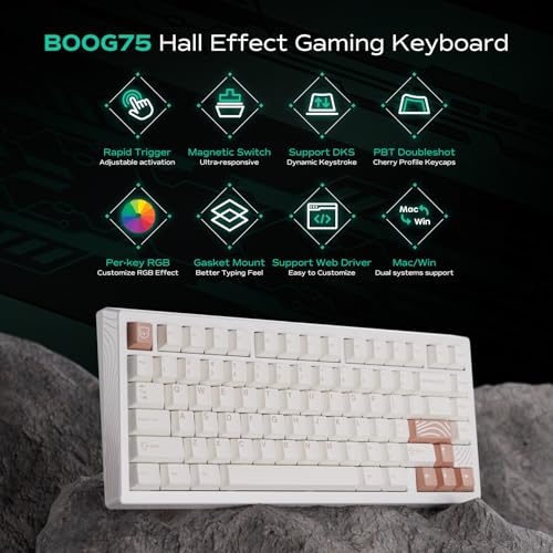 MELETRIX لوحة مفاتيح الألعاب BOOG75 75% مع مفاتيح GATERON KS-37B المغناطيسية، مفتاح تبديل سريع، لوحة مفاتيح بتقنية هول، قابلة للتبديل الساخن، مثبتة في إطار، لوحة مفاتيح مخصصة من الألمنيوم HE للكمبيوتر المحمول (أبيض) - Image 2