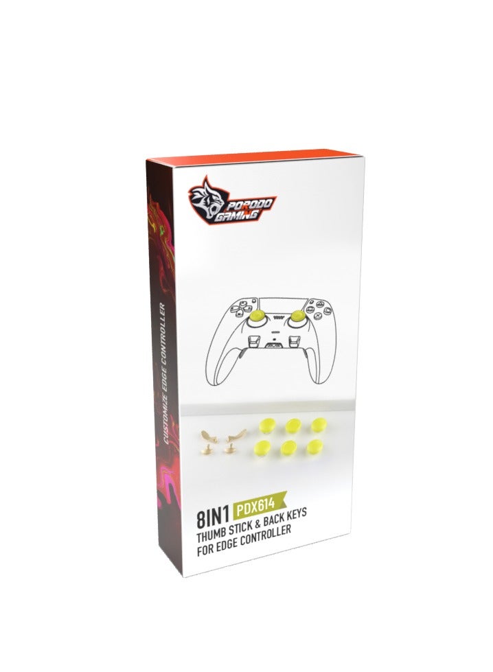 porodo 8 in1 Thumb Stick Caps + Back Buttons Combo for PS5 Edge Controller - Yellow Golden  - Image 5