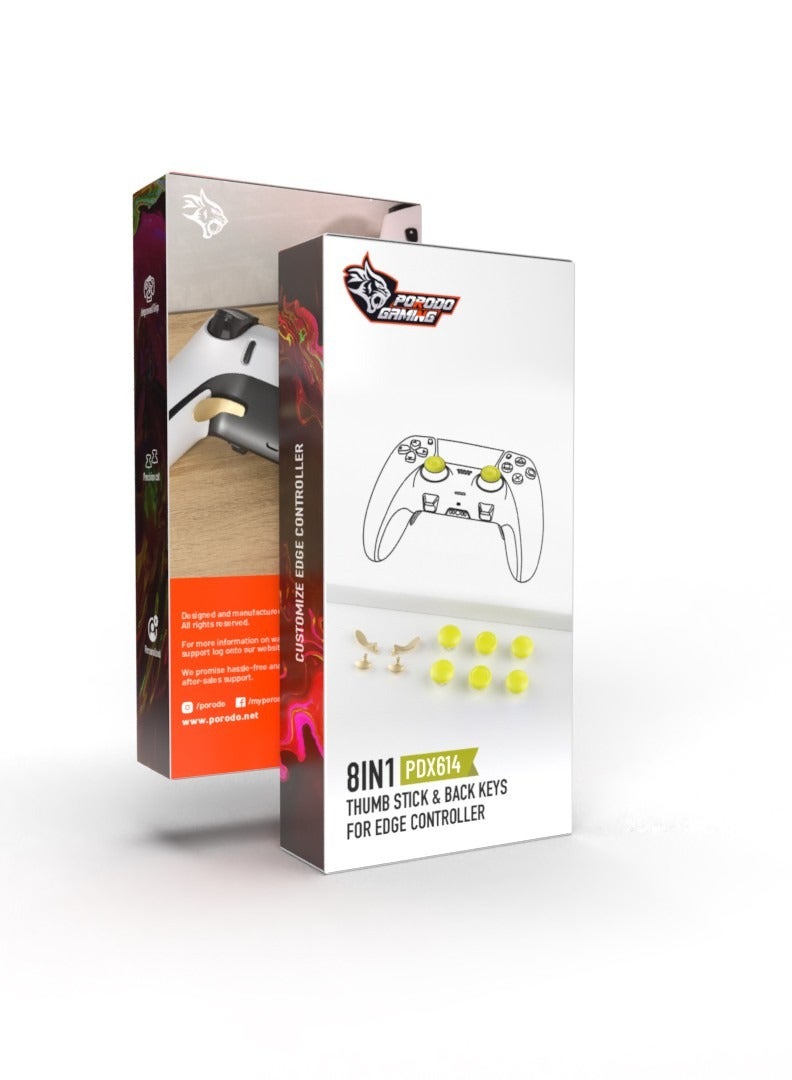 8 in1 Thumb Stick Caps + Back Buttons Combo for PS5 Edge Controller - Yellow Golden
