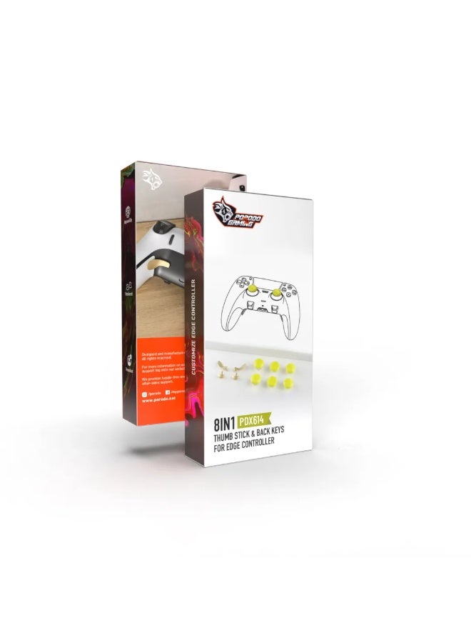 porodo 8 in1 Thumb Stick Caps + Back Buttons Combo for PS5 Edge Controller - Yellow Golden - Image 5