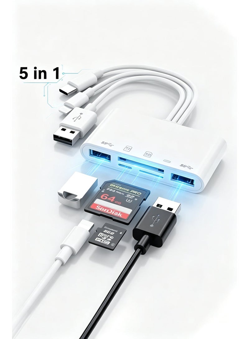 5-In-1 Memory Card Reader With USB OTG Adapter, Compatible With iPhone/iPad, USB-C And USB-A Devices, Micro SD & SD Card Slots, Plug And Play For iOS And Android - Image 3