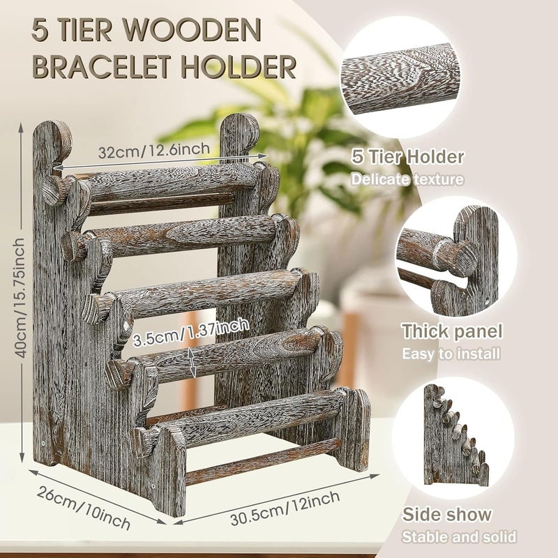 Marsui Wooden Bracelet Holder 5 Tier Bracelet Stand for Jewelry Organizer and Display - Image 2