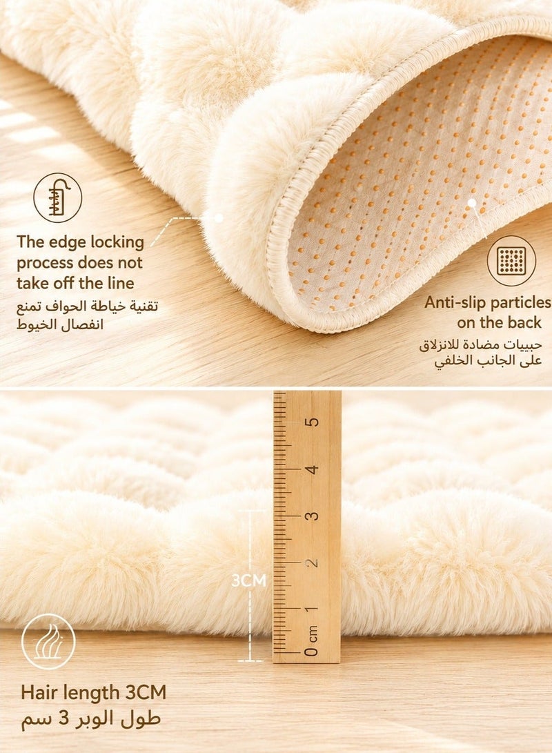 GOOGO 80cm Round Rabbit Plush Rug for the Bedroom, Living Room, or Sofa; Faux Fur Fluffy Shaggy Circle Rug for Kids' and Teen Girls' Rooms; Furry Circular Rug for the Nursery or Baby's Room; Beige - Image 4