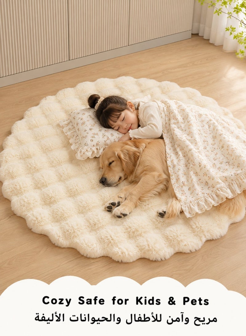 GOOGO 80cm Round Rabbit Plush Rug for the Bedroom, Living Room, or Sofa; Faux Fur Fluffy Shaggy Circle Rug for Kids' and Teen Girls' Rooms; Furry Circular Rug for the Nursery or Baby's Room; Beige - Image 5