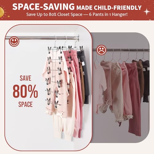 DOIOWN 6-Tier Baby Hangers with Clips - Space Saving Kids Pants Hangers for Babies & Kids Pant,Skirt,Clothe,Adjustable Stainless Steel Toddler Clothes Hanger for Newborn Children Closet Organization - Image 3