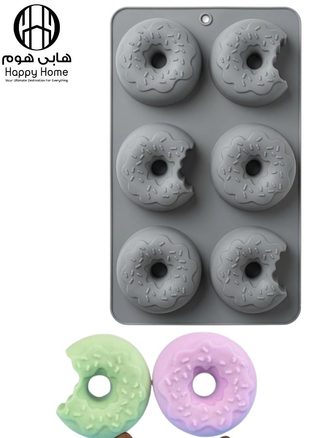 Happy Home Silicone Donut Mold with 6 Cavities 23.5 × 16.5 × 3.8 cm – LFGB Food Grade Non-Stick Flexible Baking Pan for Homemade Donuts, Heat Resistant from -30°C to 230°C, Oven, Microwave, Freezer & Dishwasher Safe, Reusable Baking Mold for Donuts, Mini Cakes, Desserts & Pastries - Image 1