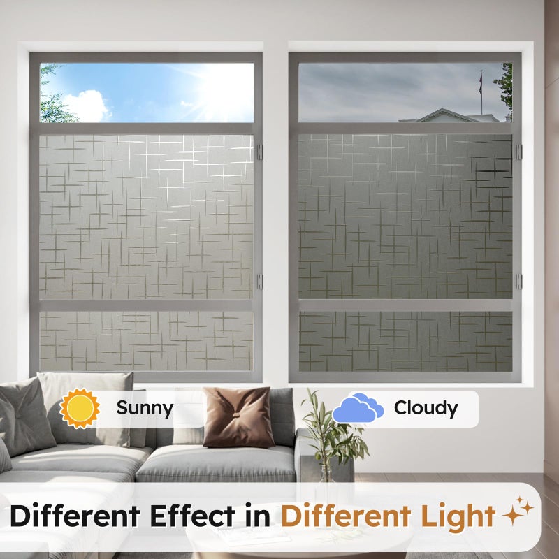 rabbitgoo Window Privacy Film Frosted Glass Window Film, Static Cling Grey Sun Blocking Front Door Cover, Decorative Frosting Privacy Sticker Home Glass Tint, Cross Pattern, Taupe, 17.5" x 78.7" - Image 5