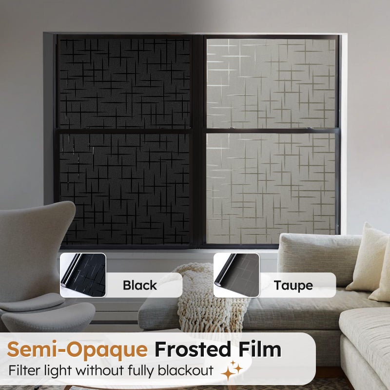 rabbitgoo Window Privacy Film Frosted Glass Window Film, Static Cling Grey Sun Blocking Front Door Cover, Decorative Frosting Privacy Sticker Home Glass Tint, Cross Pattern, Taupe, 17.5" x 78.7" - Image 4