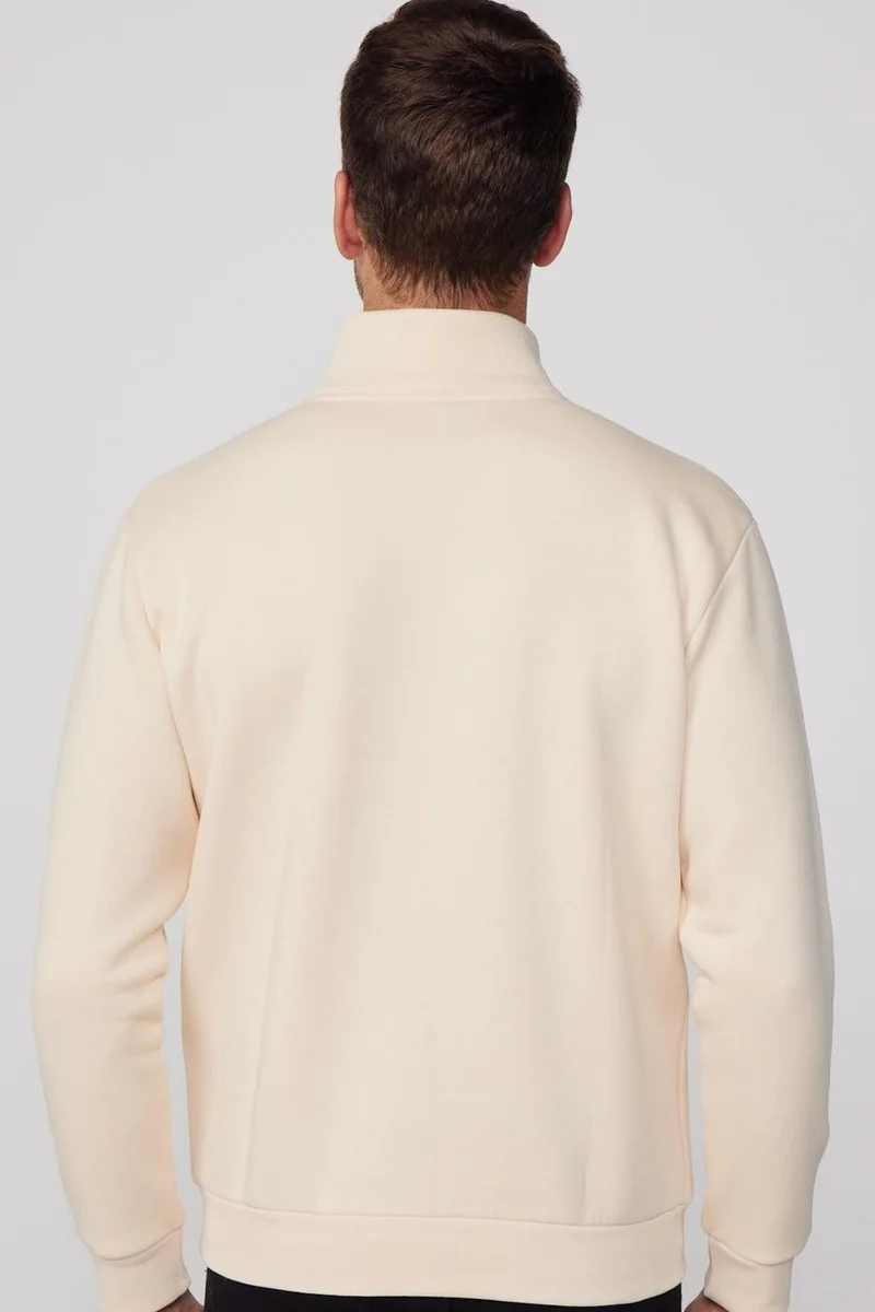 Tudors Cotton Stand Collar Zippered Ecru Unisex Sweatshirt