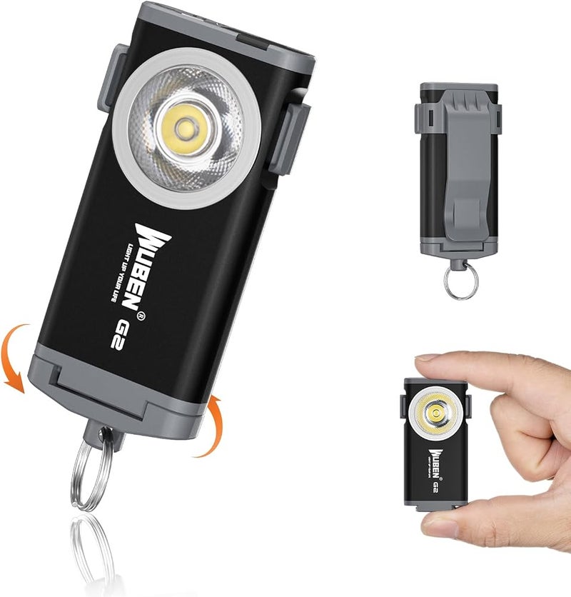 WUBEN G2 EDC Flashlight Rechargeable, Super Bright 500 Lumens Keychain Flashlight, 5 Modes LED Pocket Flashlight Compact, Small Mini Magnetic Work Light with Clip for Camping, Everyday Use (Black) - Image 1