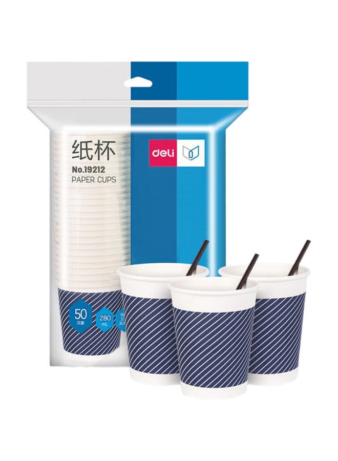 Deli 280Ml Disposable Paper Cups, Bamboo Pulp Water/Coffee Cups With Stirrers, 50-Pack, Blue - Image 2