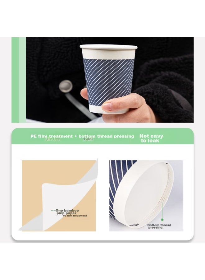 Deli 280ml Disposable Paper Cups, Bamboo Pulp Water/coffee Cups With Stirrers, 50-pack, Blue - Image 4