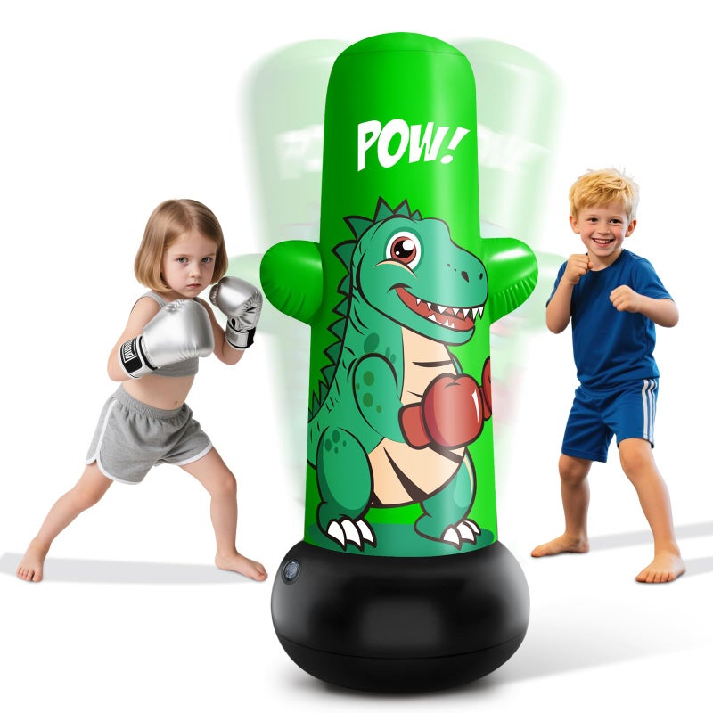 JUOIFIP Inflatable Dino Punching Bag for Kids, 47â€ Tall Bop Bag Punching Toy, Inflatable Dinosaur Toy with Bounce- Back Action for Ages 3-8, Great for Boys and Girls - Image 1