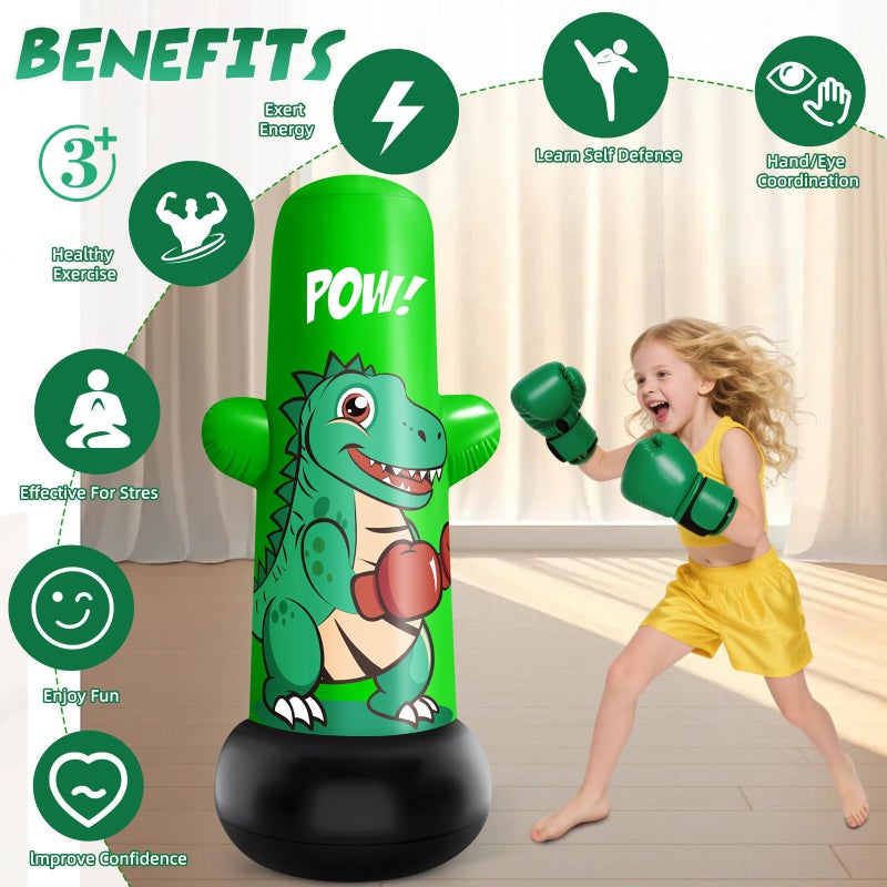 JUOIFIP Inflatable Dino Punching Bag for Kids, 47â€ Tall Bop Bag Punching Toy, Inflatable Dinosaur Toy with Bounce- Back Action for Ages 3-8, Great for Boys and Girls - Image 3
