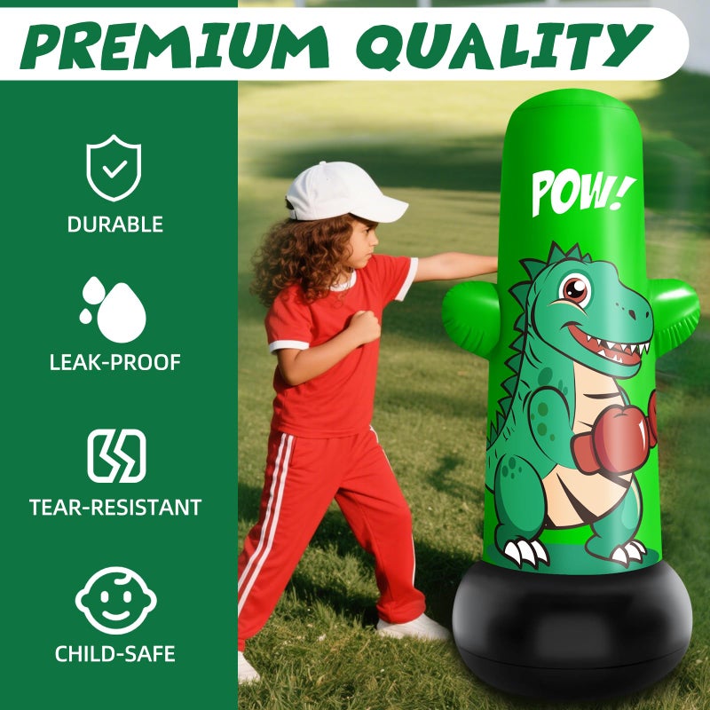JUOIFIP Inflatable Dino Punching Bag for Kids, 47â€ Tall Bop Bag Punching Toy, Inflatable Dinosaur Toy with Bounce- Back Action for Ages 3-8, Great for Boys and Girls - Image 2