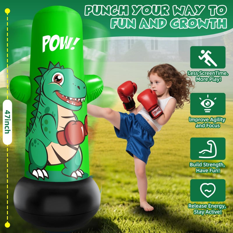 JUOIFIP Inflatable Dino Punching Bag for Kids, 47â€ Tall Bop Bag Punching Toy, Inflatable Dinosaur Toy with Bounce- Back Action for Ages 3-8, Great for Boys and Girls - Image 5