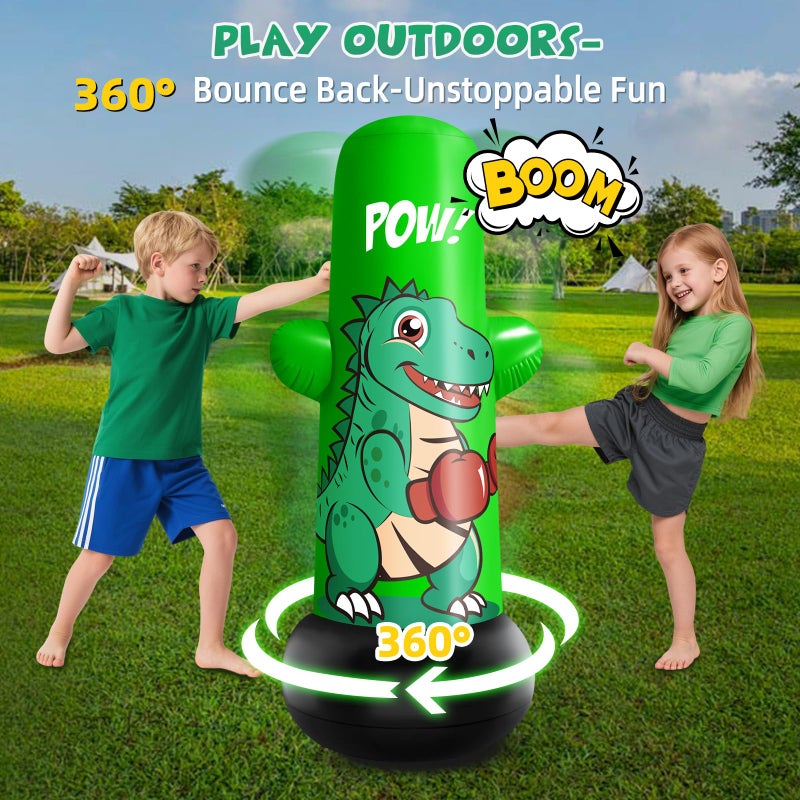 JUOIFIP Inflatable Dino Punching Bag for Kids, 47â€ Tall Bop Bag Punching Toy, Inflatable Dinosaur Toy with Bounce- Back Action for Ages 3-8, Great for Boys and Girls - Image 4