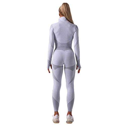 Veriliss Women's 3pcs Seamless Outfits Workout Sets,Gym Clothes Yoga Sportswear Leggings and Stretch Sports Bra Gym jumpsuits Clothes Set (Grey, M) - Image 3