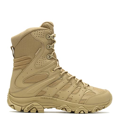 Merrell Men's Moab 3 8" Tactical Zip Waterproof Boots, Durable Coated Leather Hiking & Combat Shoes Military, Dark Coyote, 9 Wide - Image 2