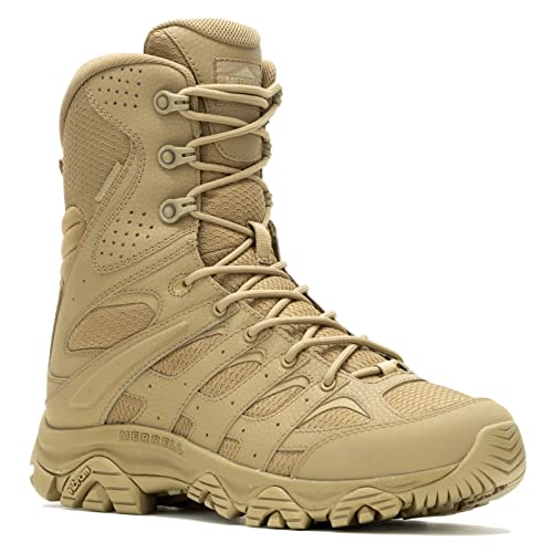 Merrell Men's Moab 3 8" Tactical Zip Waterproof Boots, Durable Coated Leather Hiking & Combat Shoes Military, Dark Coyote, 9 Wide - Image 1