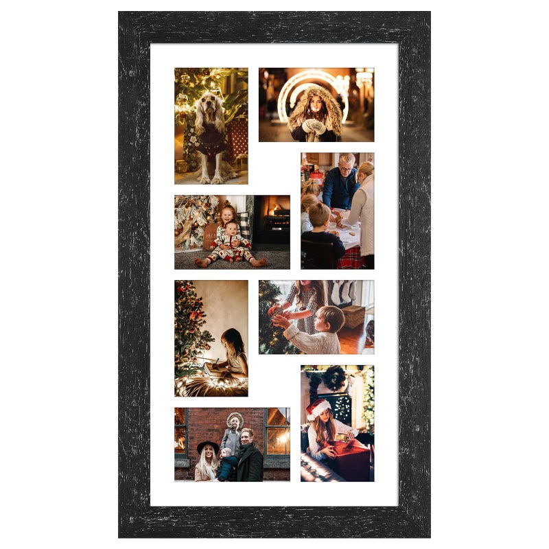 Gaevuian 118x218 Picture Frame Display 8 opening 4X6 Picture Frame CollageMulti Photo Frame with MatPlexiglassWall or Tabletop DecorBlack Wood Grain