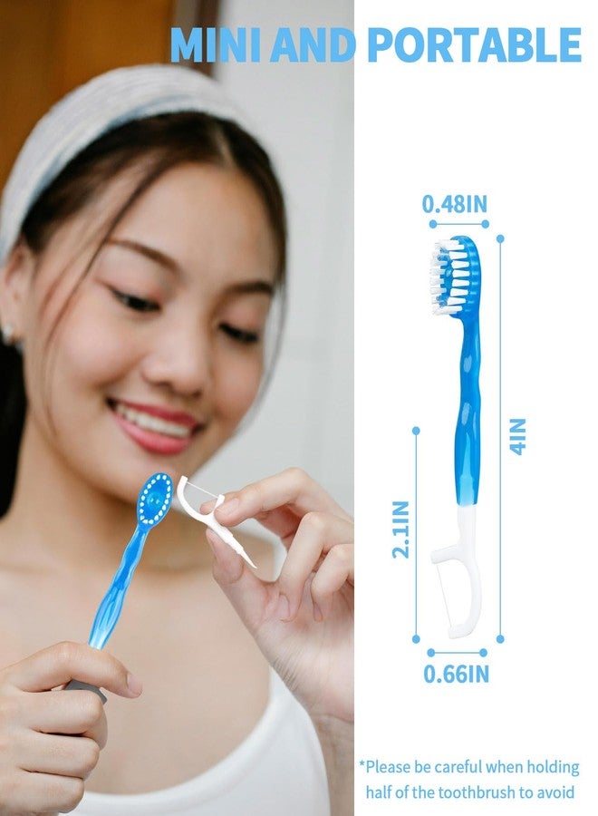 Aecsze 5 in 1 Disposable Mini Toothbrushes Travel Size with Toothpaste, Floss, Pick & Tongue Scraper, Individually Wrapped, Portable Oral Care Set, 32 Packs, Mix 4 Flavors - Image 2