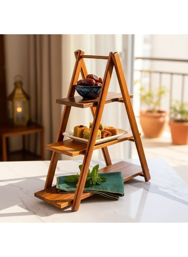 كذا هوم ستاند تقديم خشبي فاخر متعدد الطبقات – حامل عرض 3 مستويات بتصميم هرمي للحلويات والتمر والتسالي وديكور السفرة - Image 2