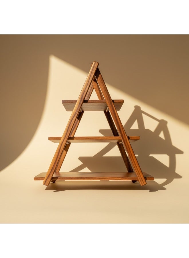 كذا هوم ستاند تقديم خشبي فاخر متعدد الطبقات – حامل عرض 3 مستويات بتصميم هرمي للحلويات والتمر والتسالي وديكور السفرة - Image 1