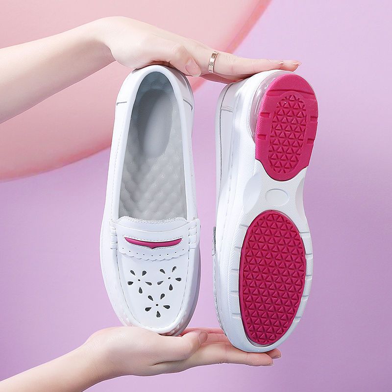 Elastic Medical Work Shoes Women'S Nurses Shoes Women'S Soft Sole Breathable Wedge Non-Slip Leather Thick Sole Increased Air Cushion Bottom - Image 2