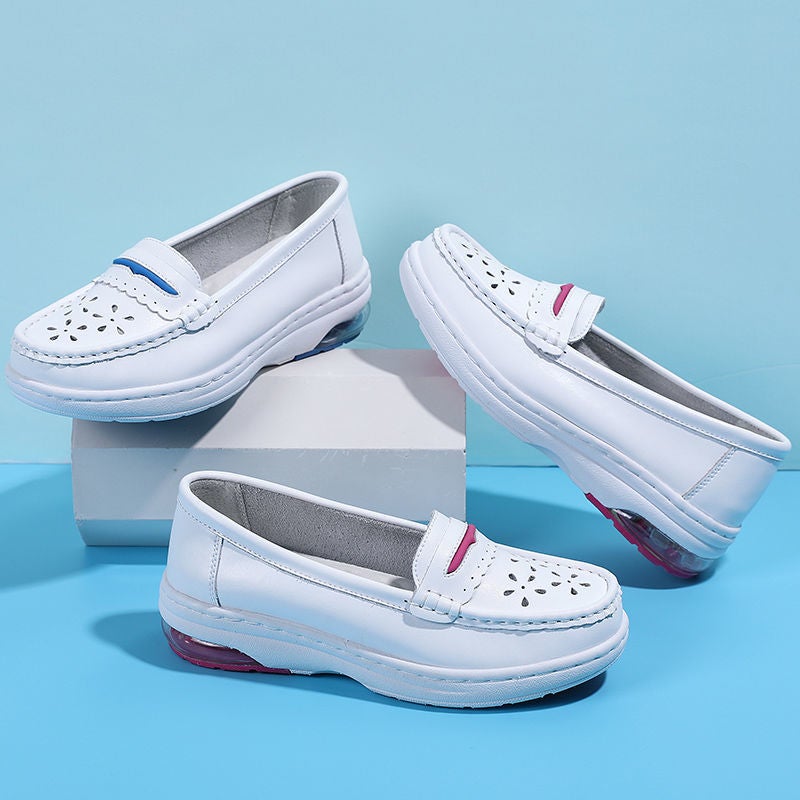 Elastic Medical Work Shoes Women'S Nurses Shoes Women'S Soft Sole Breathable Wedge Non-Slip Leather Thick Sole Increased Air Cushion Bottom - Image 5