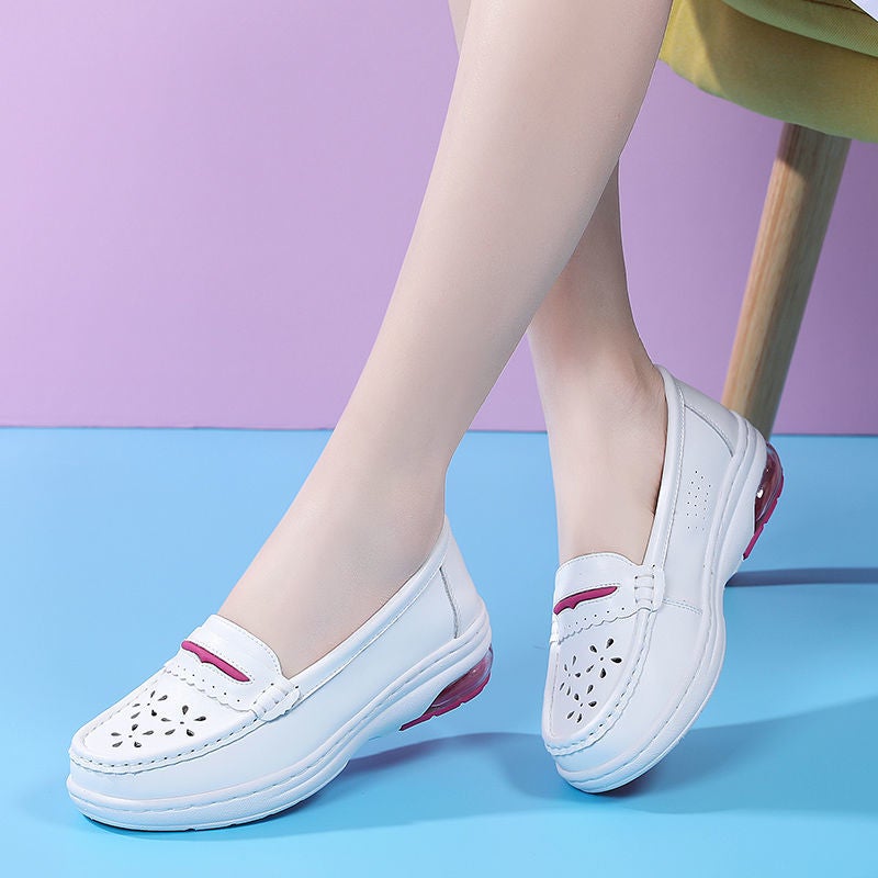 Elastic Medical Work Shoes Women'S Nurses Shoes Women'S Soft Sole Breathable Wedge Non-Slip Leather Thick Sole Increased Air Cushion Bottom - Image 3