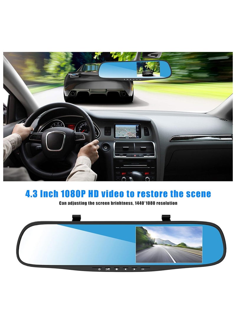 Generic Esenlong Dash Cams for Cars Front and Rear, Dual Lens HD 1080P, 4.3in Car DVR Rearview Mirror Camera, Wide-Angle Dash Cam Video Recorder with Night Vision, G-Sensor, Loop Recording, Parking Monitor  - Image 1