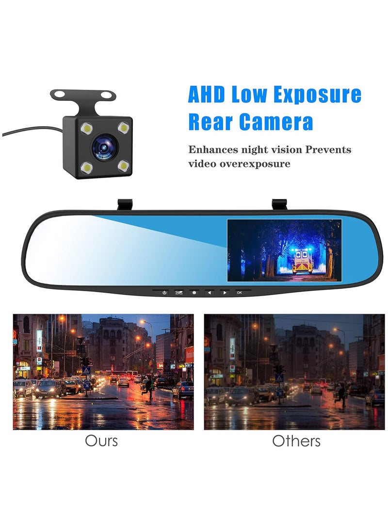 Generic Esenlong Dash Cams for Cars Front and Rear, Dual Lens HD 1080P, 4.3in Car DVR Rearview Mirror Camera, Wide-Angle Dash Cam Video Recorder with Night Vision, G-Sensor, Loop Recording, Parking Monitor  - Image 5