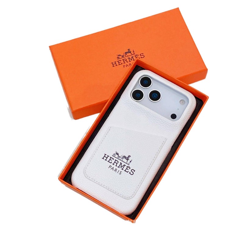 Protective Case | Shockproof | Shockproof Cover for iPhone 16 / 16 Plus / 16 Pro / 16 Pro Max | White | Leather Texture | Card Holder - Image 1