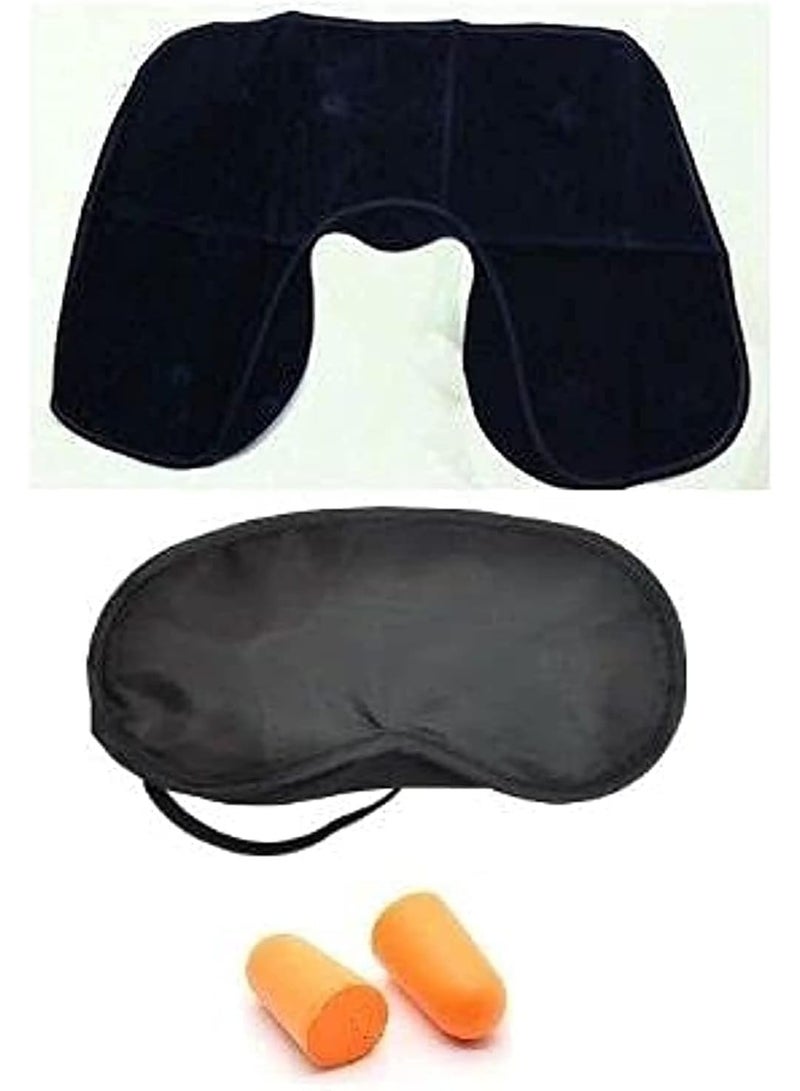 وسادة سفر قابلة للنفخ مع سدادة أذن وقناع للعين الوان متعددة - Image 2