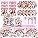 NEW BARLEY 97 Pcs Princess Birthday Party Decorations Princess Plates and Napkins Tableware for Party Prin cess Decor Supplies Set for Girl Birthday Flower Fairytale Dinnerware Serve 16 Guests - Image 3