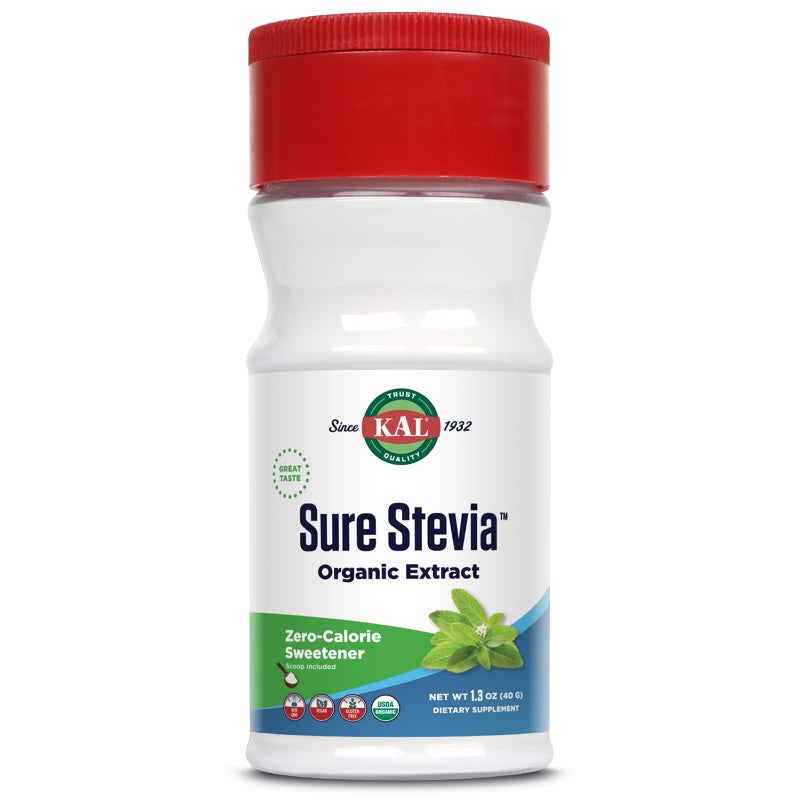 KAL Sure Stevia Extract, Organic Stevia Powder, Low Carb, Zero Calorie Sweetener, Keto Friendly, Great Taste, Low Glycemic, Vegan, Gluten Free, No Fillers, 60-Day Guarantee, Approx. 690 Servings, 1.3oz - Image 1