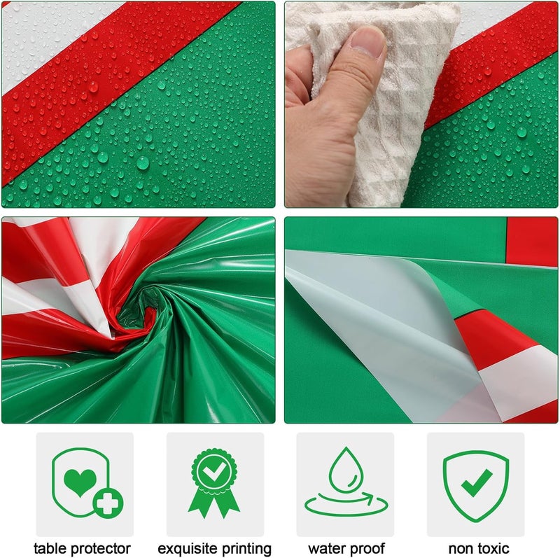 Oudain 6 Pcs Striped Tablecloth 108 x 54 Inch Disposable Plastic Table Cloth Waterproof Tablecloth Rectangle Table Cover for Birthday Wedding Bridal Party Supplies (Red White Green) - Image 3