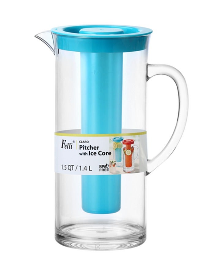 Felli Claro Elegant Design BPA-Free Pitcher with Ice Core Clear and Blue 1.4 Liter