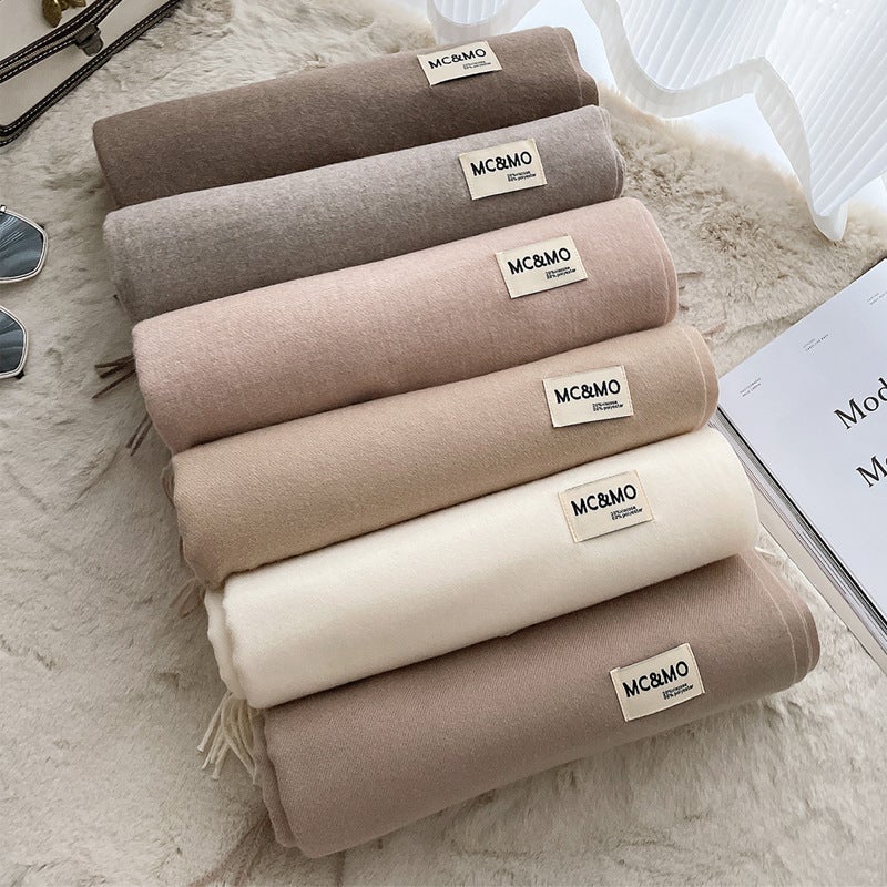 Cashmere Scarf Feel Solid Color Tassel Shawl Long Couple Warm Cashmere Scarf All-Match Monochrome Shawl - Image 4